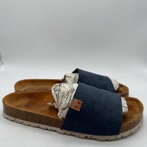 BioStep Women's Blue Suede Cork‎ Footbed Slides Sandals Size 8